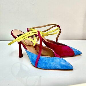 ISLO Isabella Lorusso Multicolor Suede Pointed Toe Heels Ankle Strap EU 38 Italy